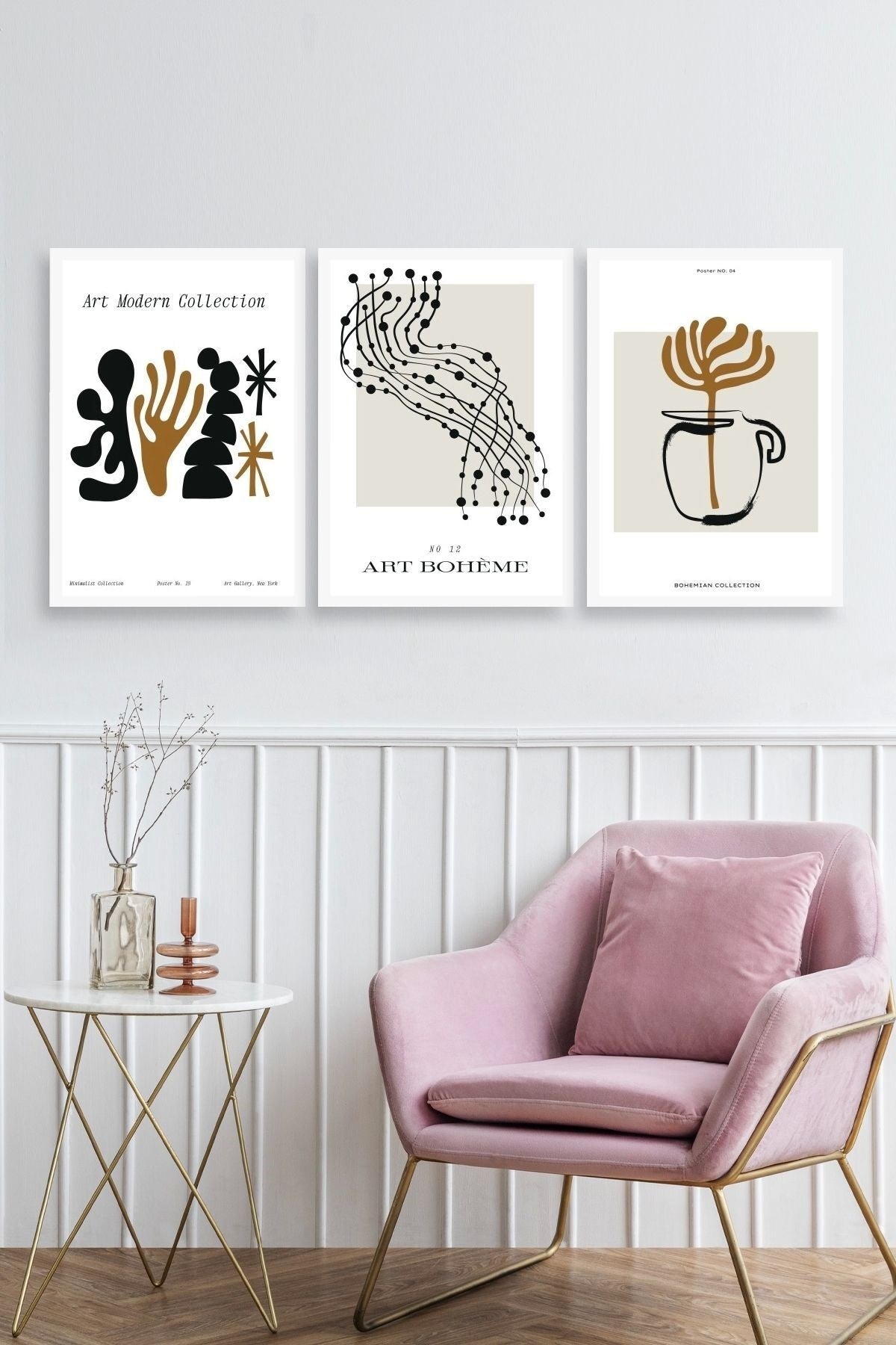 Modern Üçlü Ahşap Çerçeveli Tablo 23 x 30