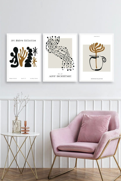 Modern Üçlü Ahşap Çerçeveli Tablo 23 x 30