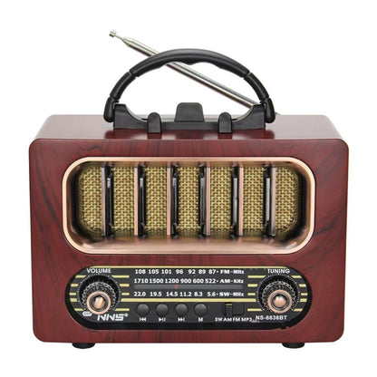 BUFFER® Orta Boy Retro Ahşap Tasarım Bluetooth Hoparlörlü Radyo – FM/AM Destekli, Şarjlı ve Taşınabiliri Radyo NS-6636