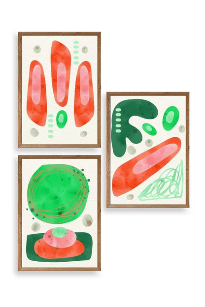 Düşündüren Şekiller Üçlü Ahşap Çerçeveli Tablo 23 x 30