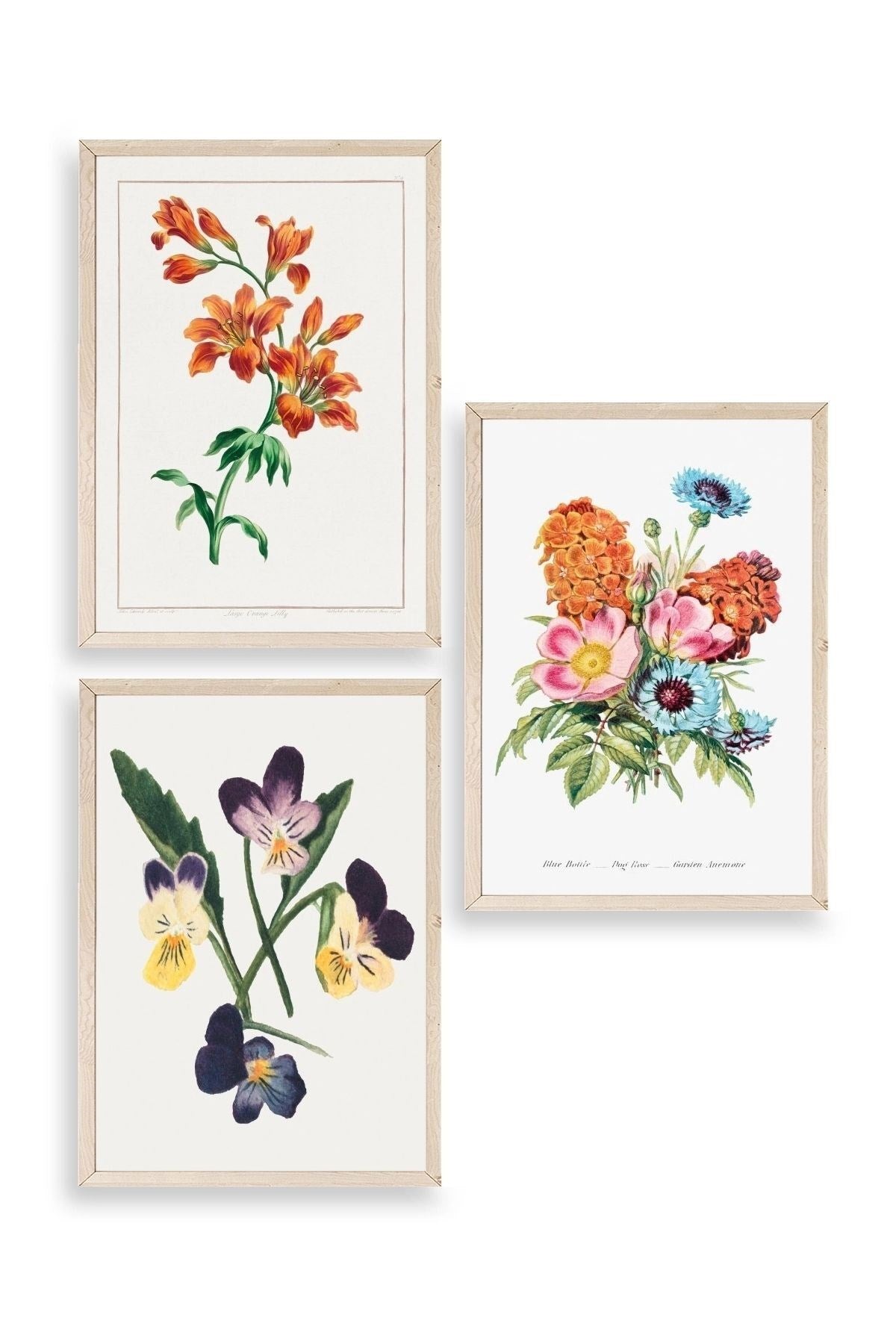 Çiçek Üçlü Ahşap Çerçeveli Tablo 30 x 40