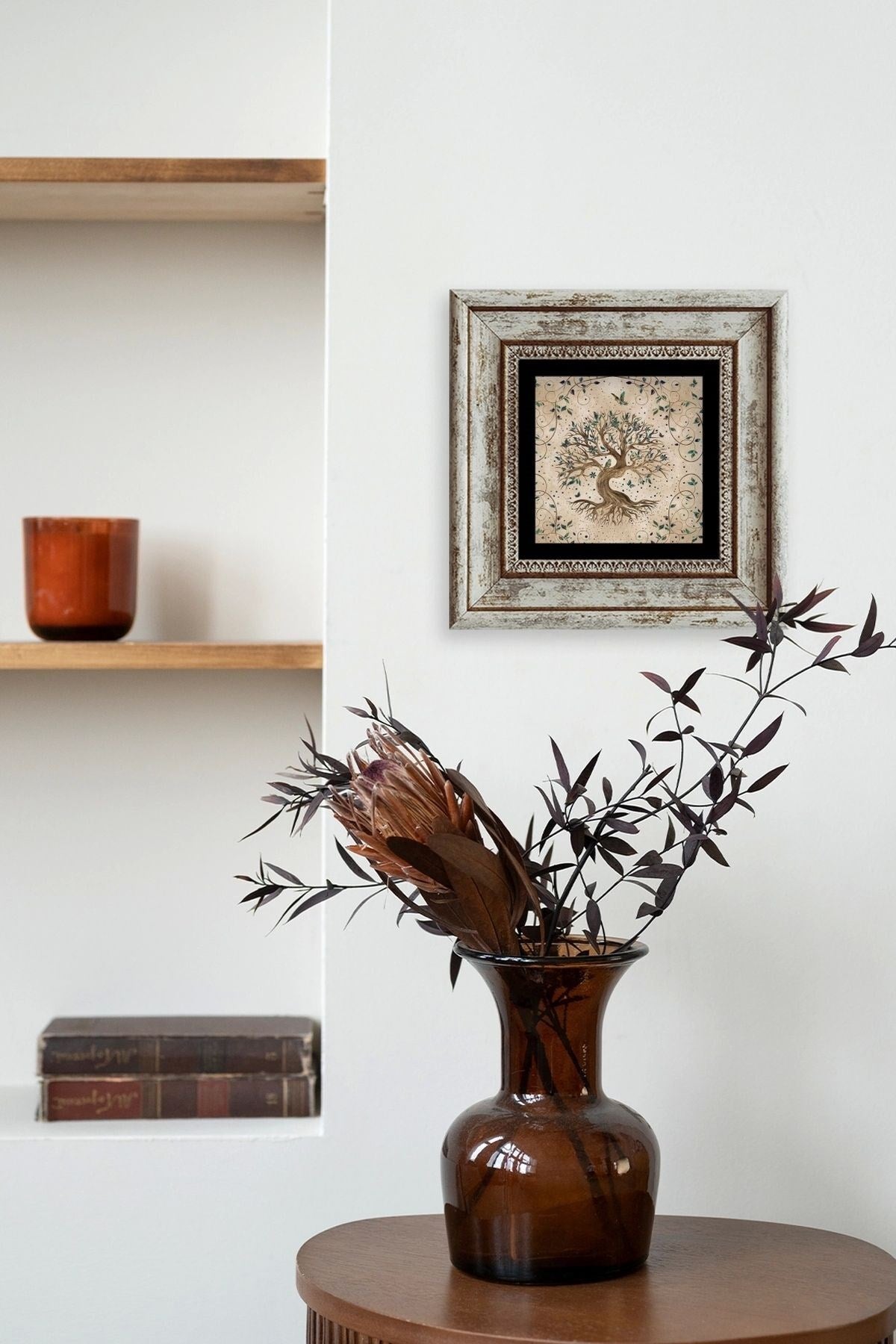 Hayat Ağacı Çerçeveli Taş Tablo 20 cm