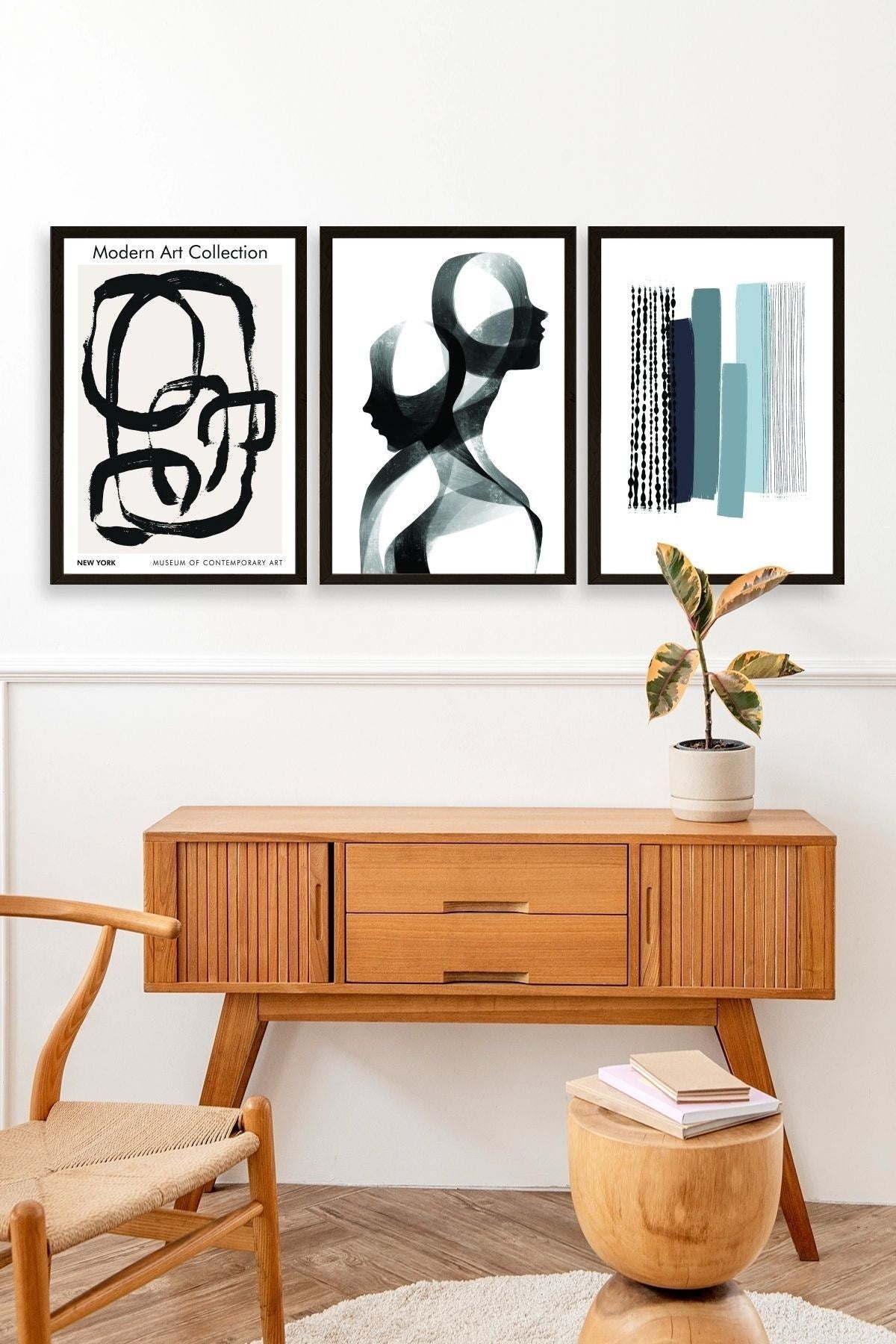 Modern Üçlü Ahşap Çerçeveli Tablo 30 x 40