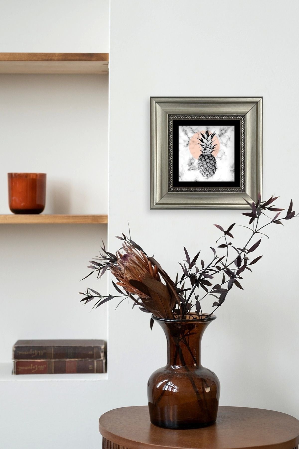 Ananas Çerçeveli Taş Tablo 20 cm