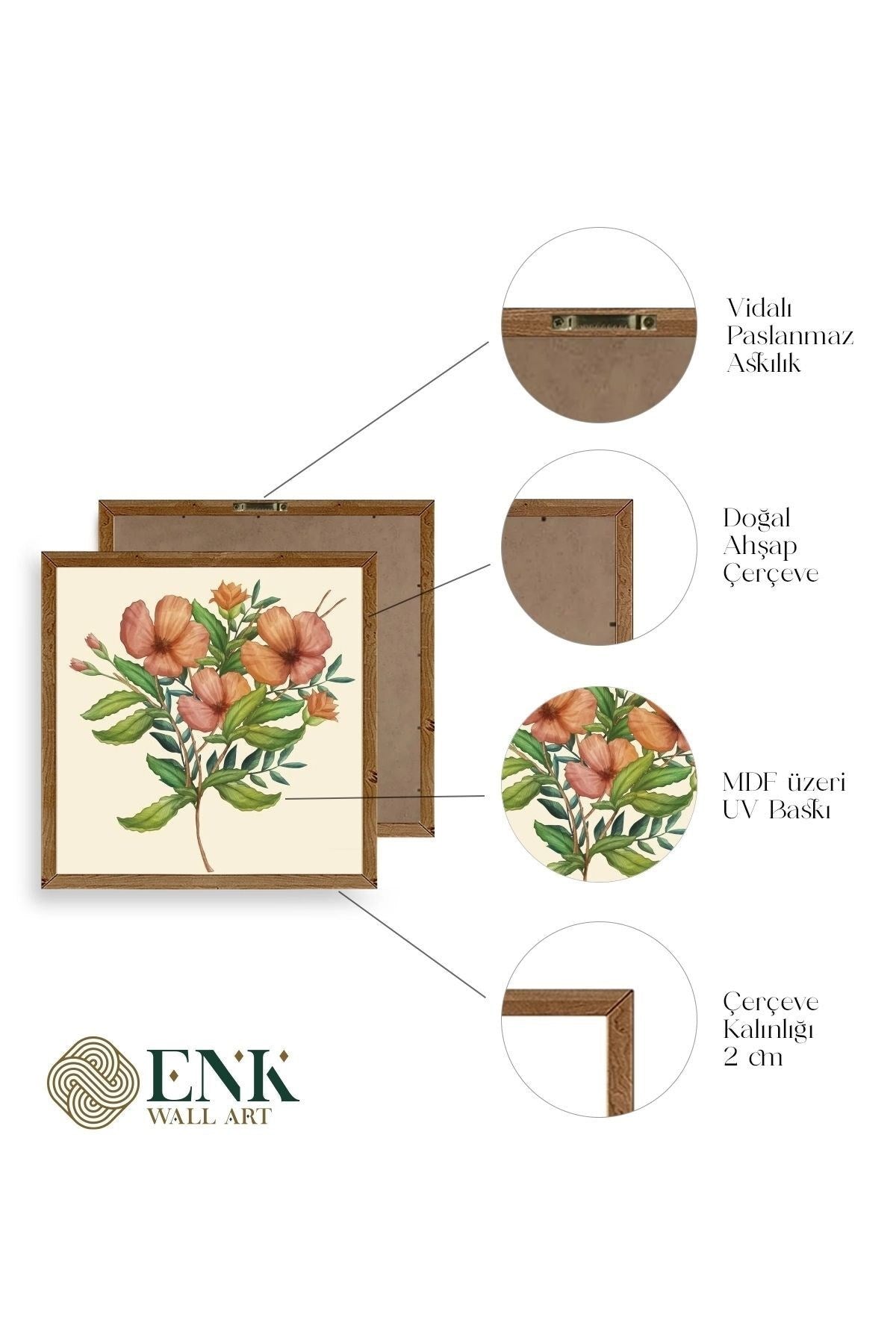 Çiçek Ahşap Çerçeveli Tablo 50 x 50