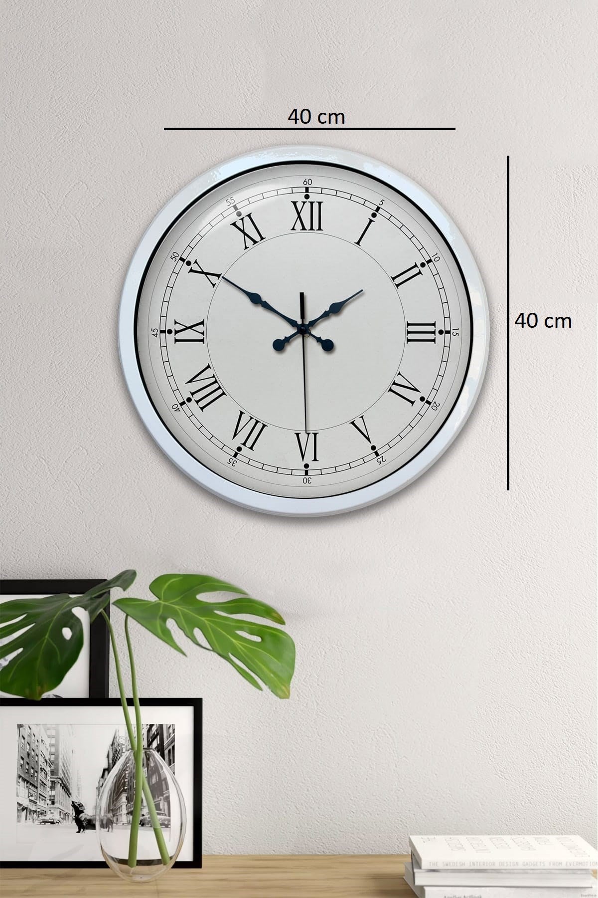 Zentime 40 Cm Metal Beyaz Roma Rakamlı Duvar Saati