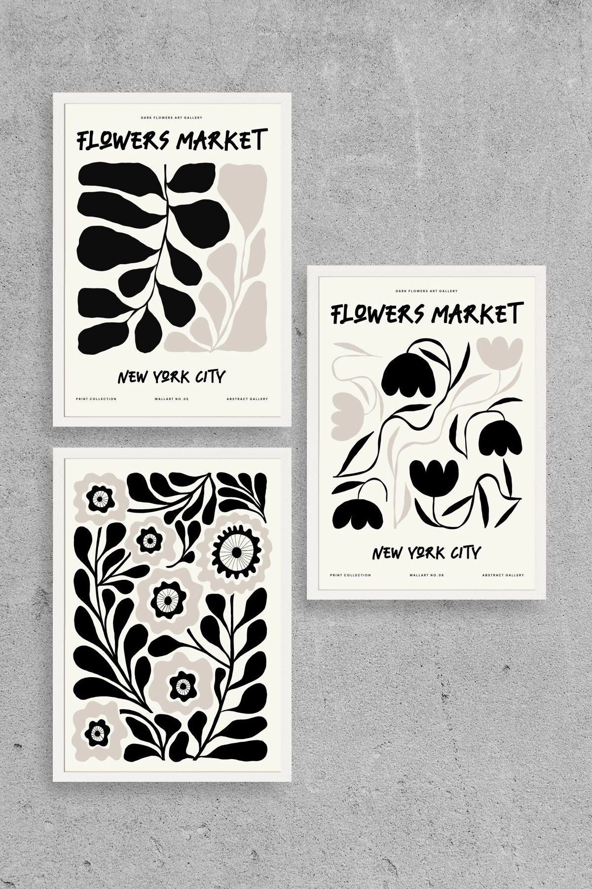 Flower Market Üçlü Ahşap Çerçeveli Tablo 40 x 60