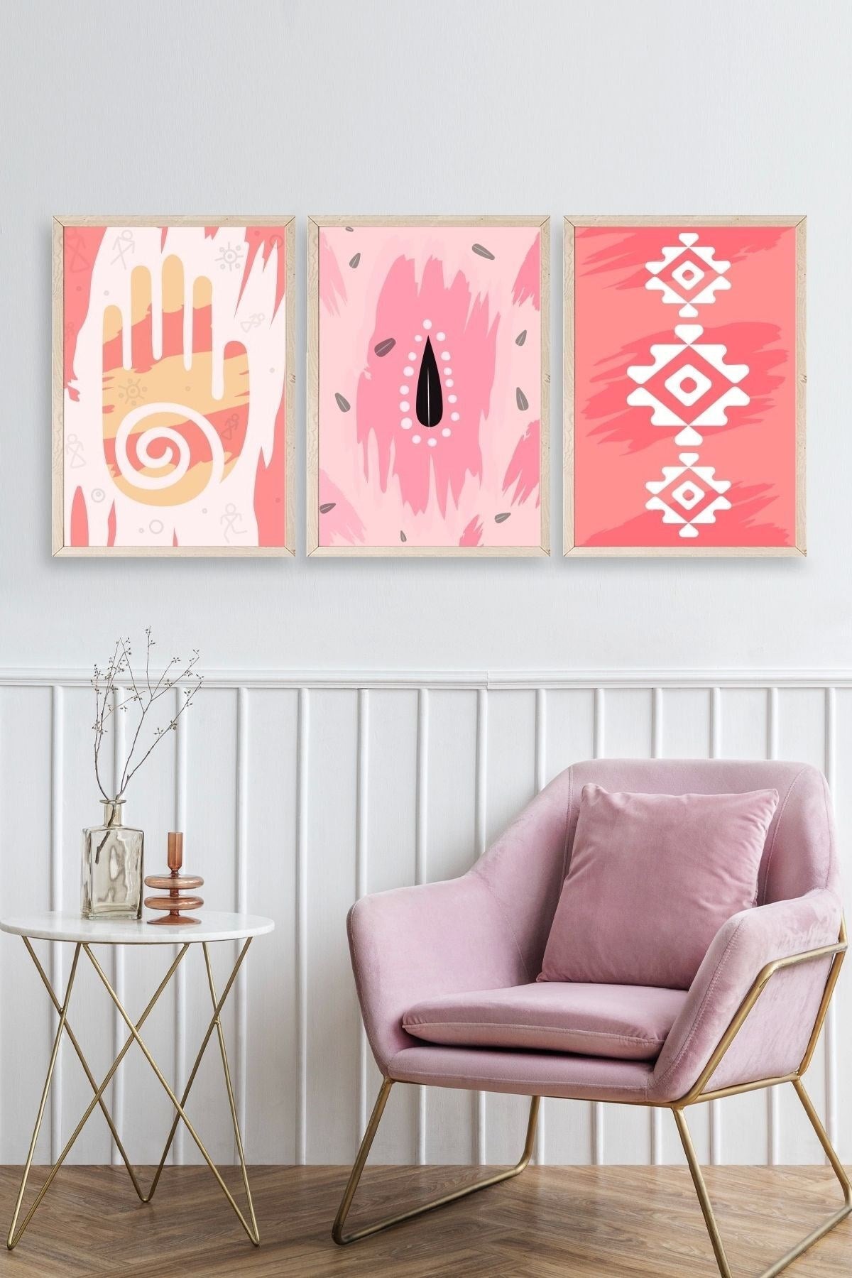 Düşündüren Şekiller Üçlü Ahşap Çerçeveli Tablo 23 x 30