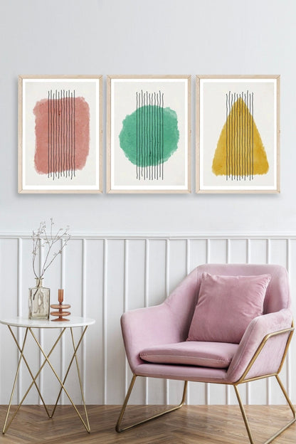 Şekiller Kare Üçgen Üçlü Ahşap Çerçeveli Tablo 23 x 30