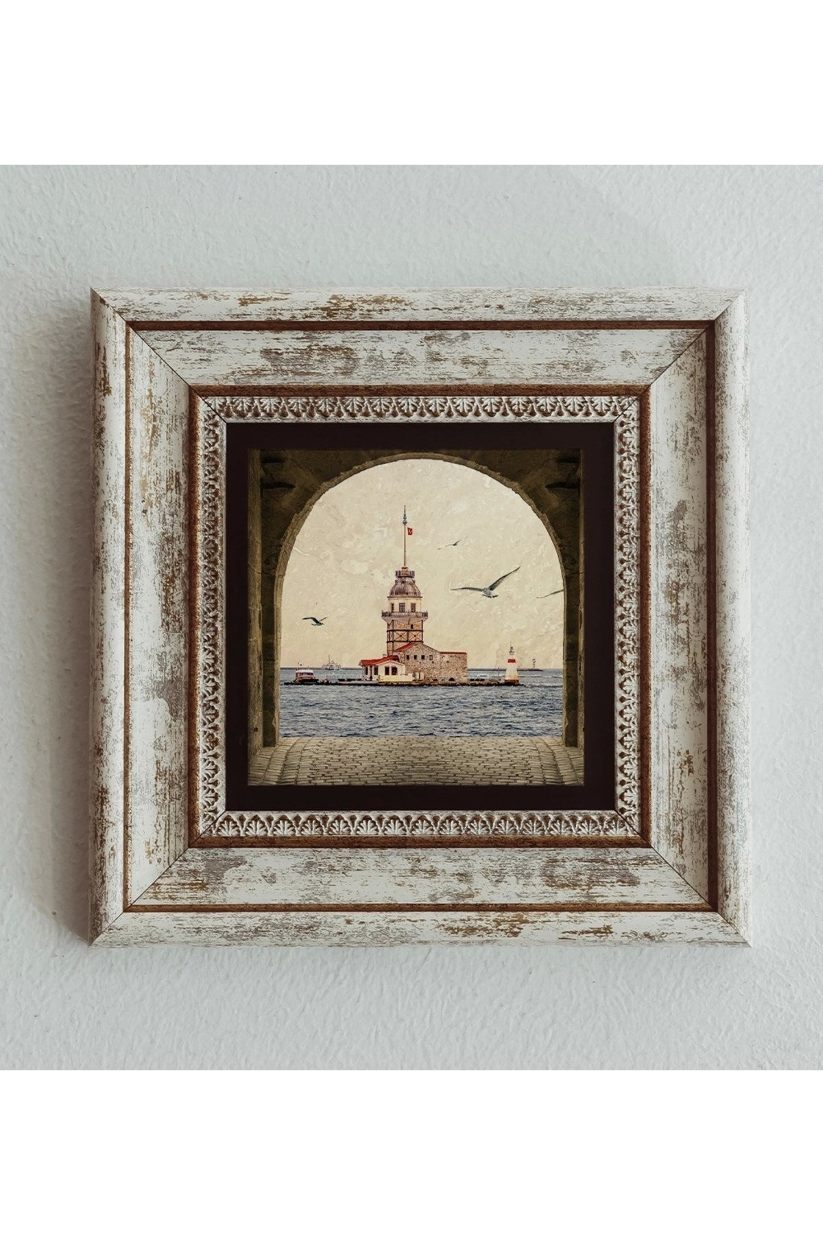 Istanbul Manzaralı Çerçeveli Taş Tablo , Çerçeveli Taş Duvar Dekoru 20 cm