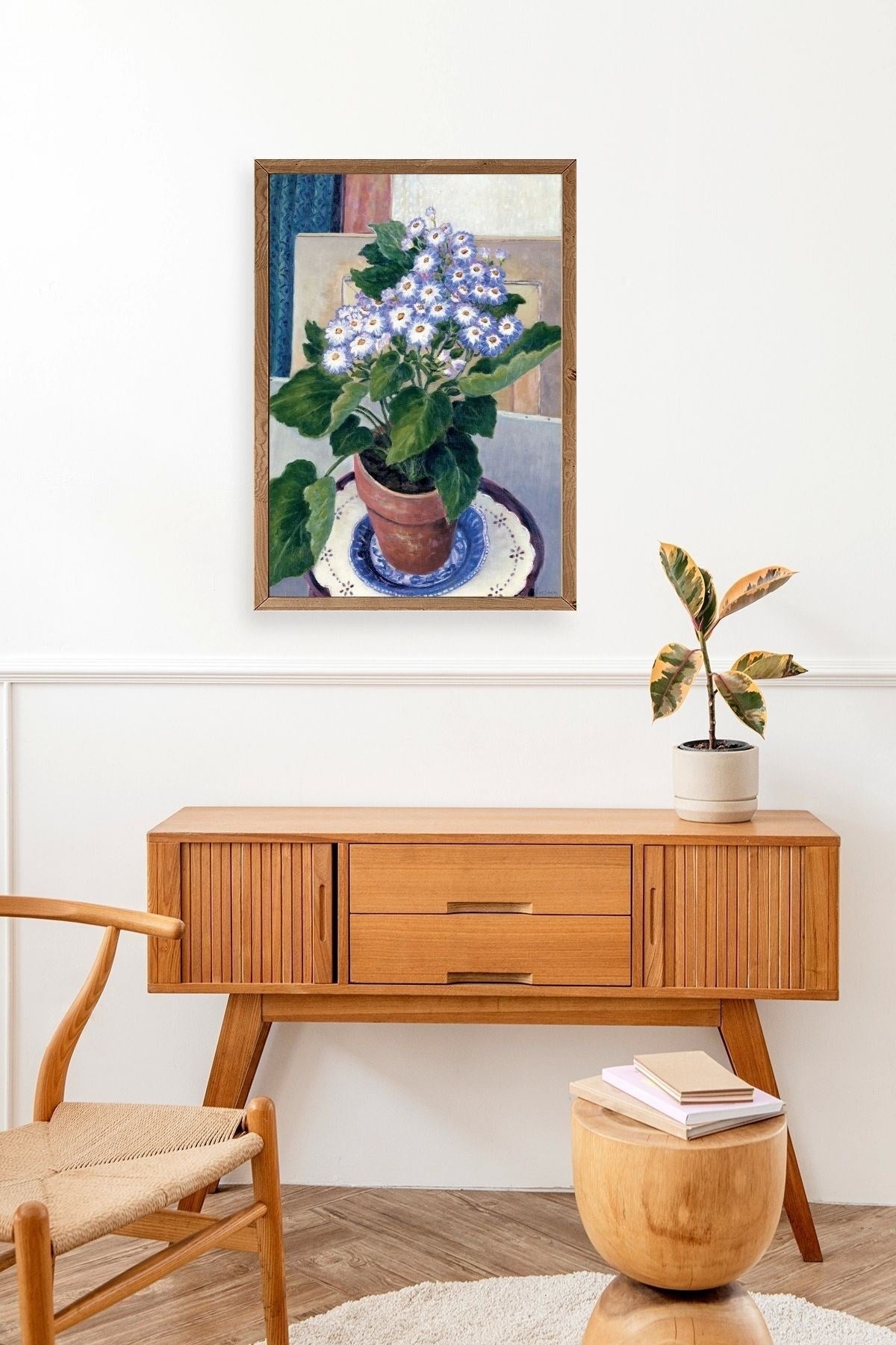 Saksıdaki Çiçek Ahşap Çerçeveli Tablo 30 x 42