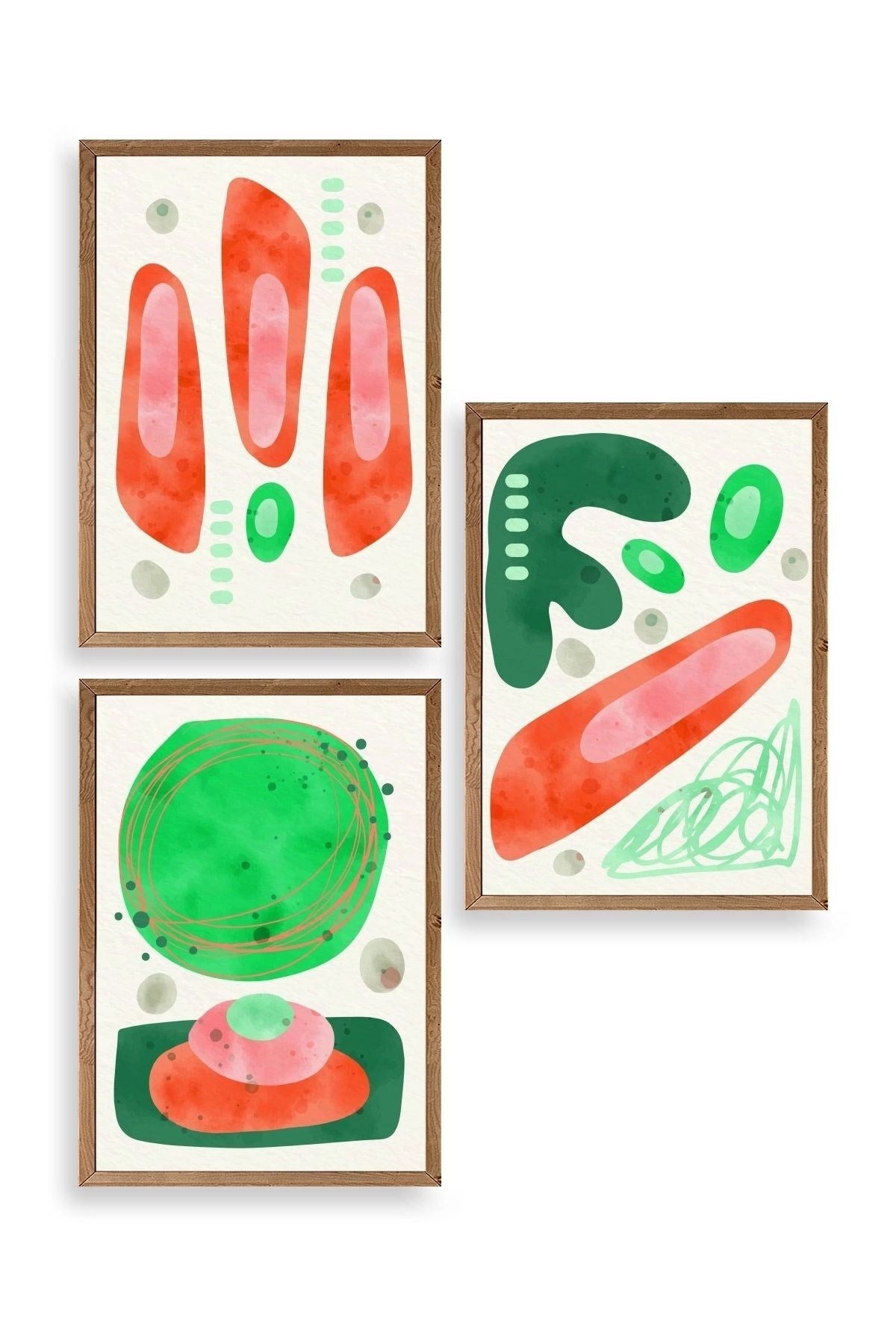 Düşündüren Şekiller Üçlü Ahşap Çerçeveli Tablo 50 x 70