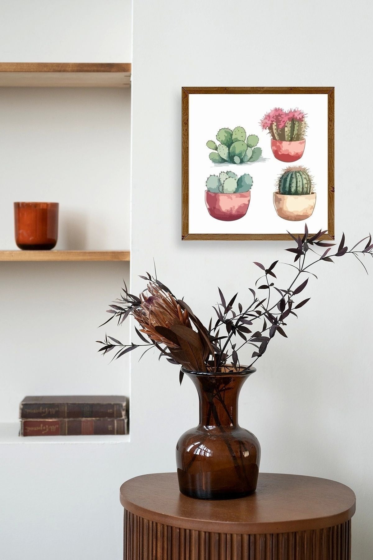 Kaktüs Ahşap Çerçeveli Tablo 23 x 23