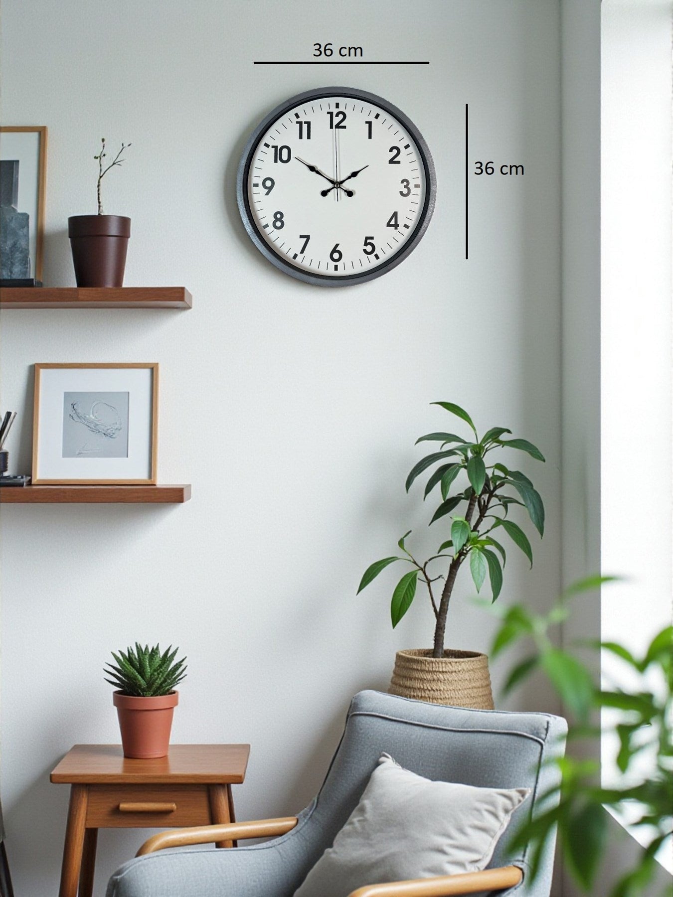 Zentime 36 Cm Gri Dekoratif Duvar Saati