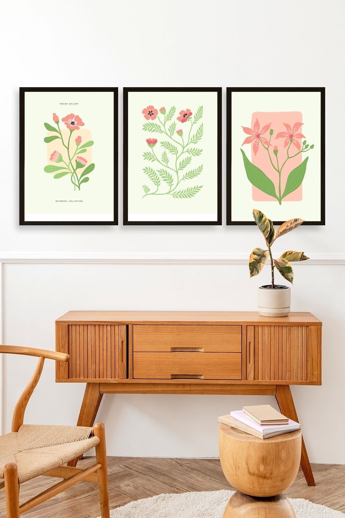 Botanik Üçlü Ahşap Çerçeveli Tablo 23 x 30