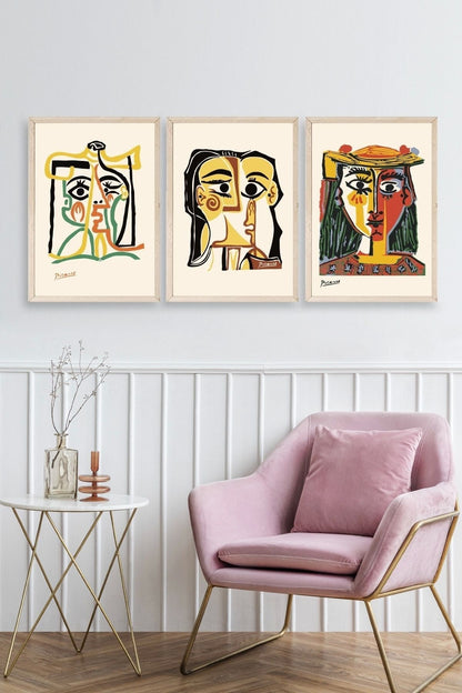 Picasso Üçlü Ahşap Çerçeveli Tablo 23 x 30