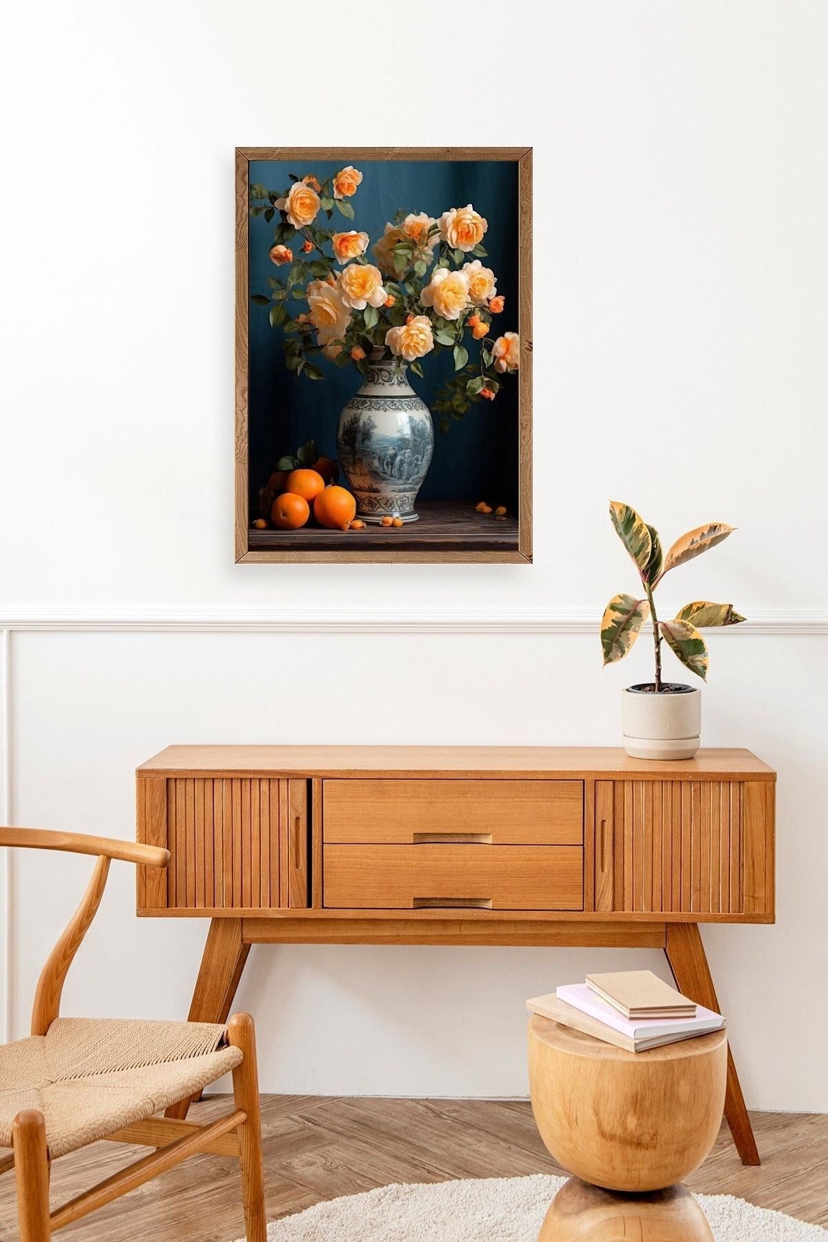 Çiçekli Vazo Ahşap Çerçeveli Tablo 50 x 70