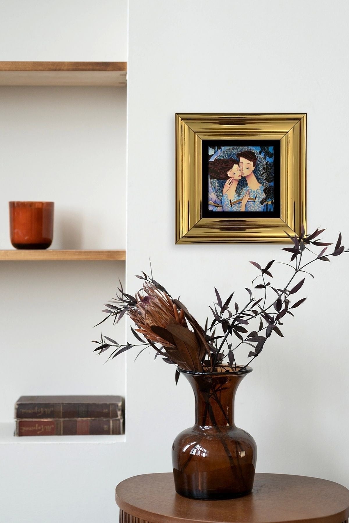 Sevgililer Çerçeveli Taş Tablo 20 cm