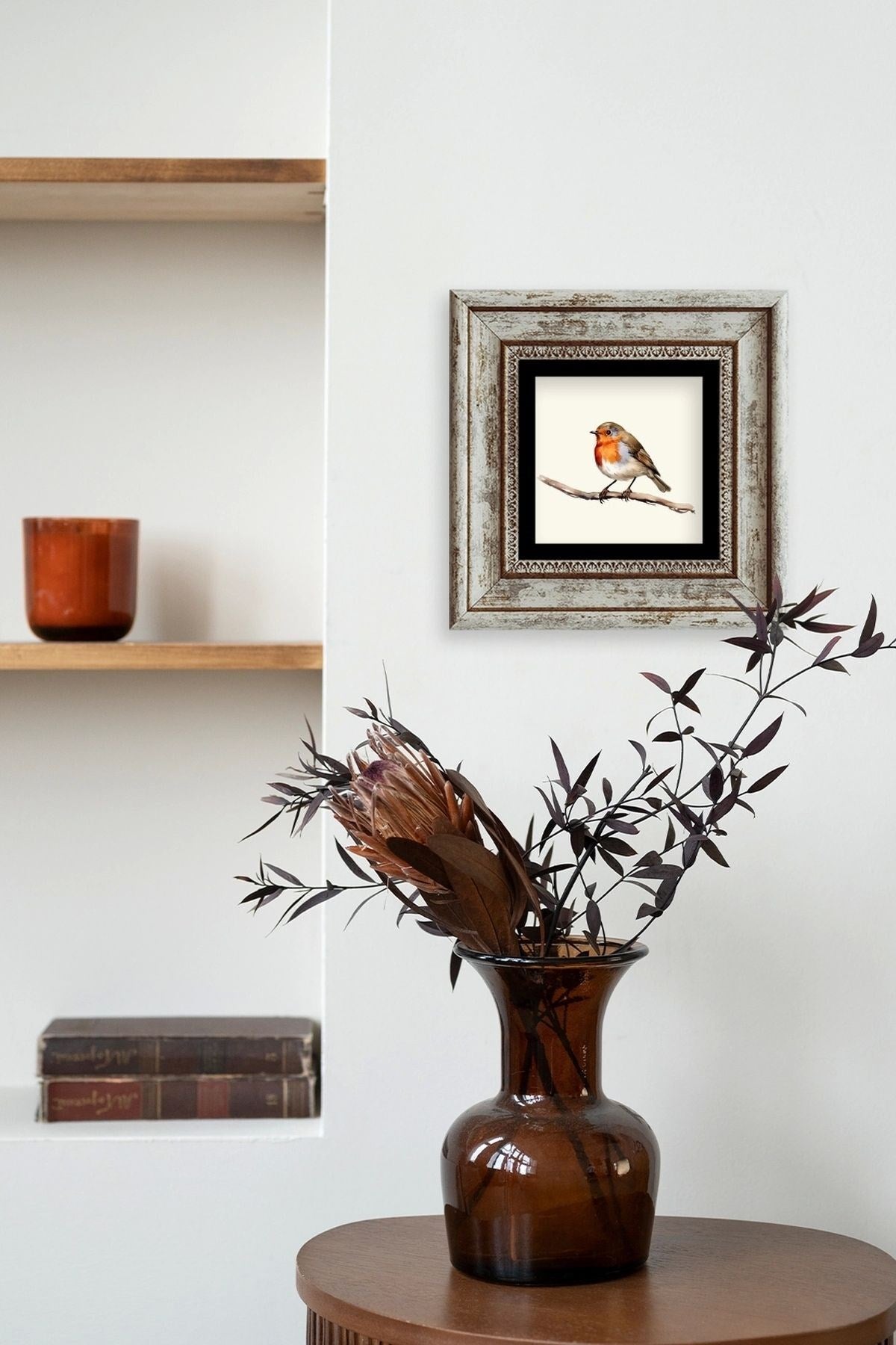 Tombul Kuş Çerçeveli Taş Tablo 20 cm