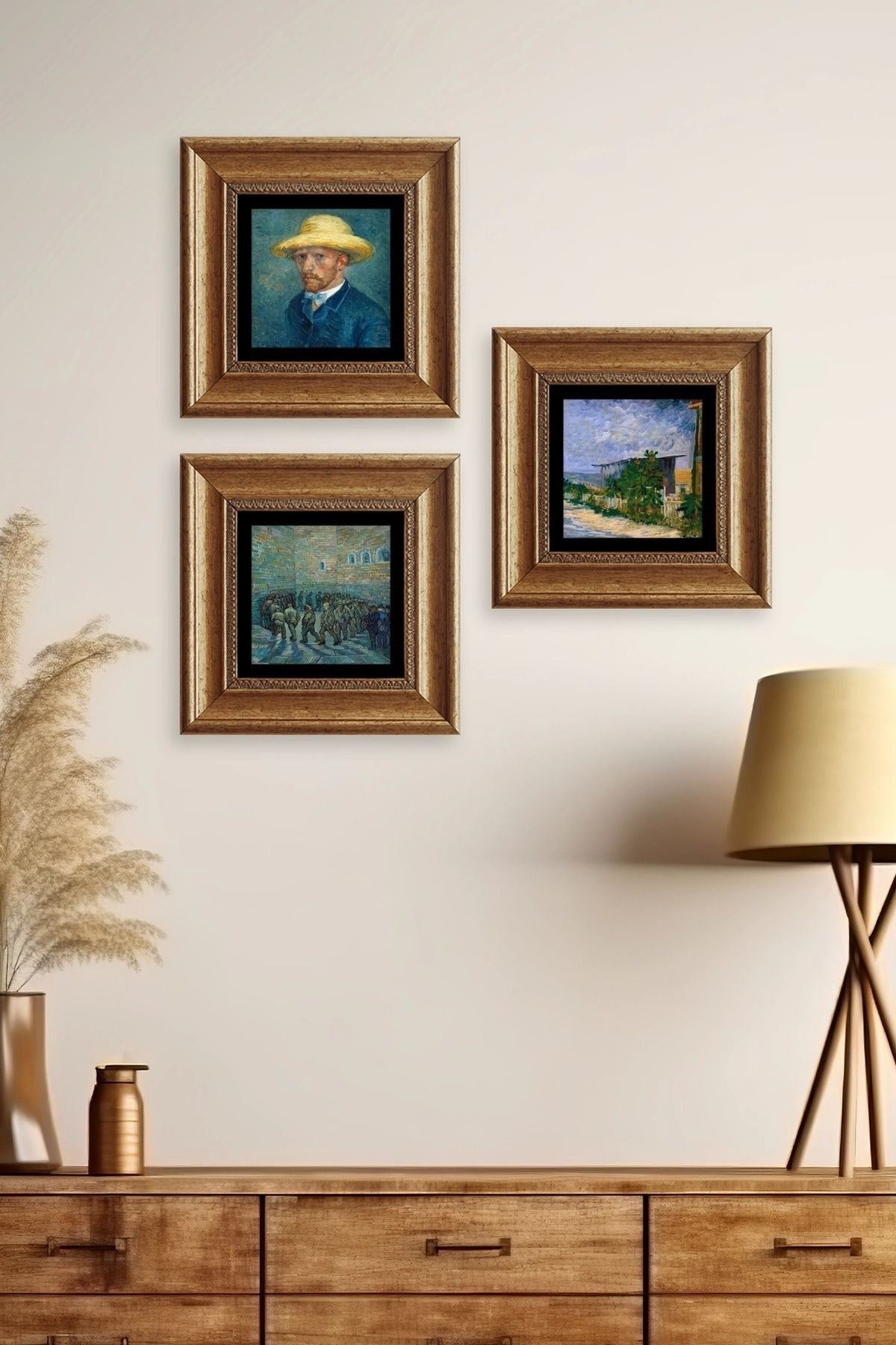 Van Gogh 3 lü Set Çerçeveli Taş Tablo 20 cm