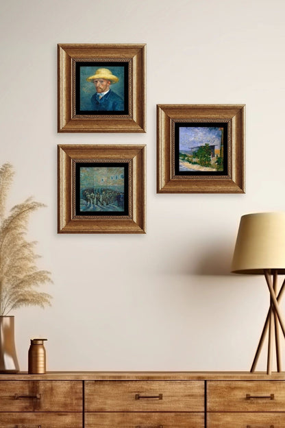 Van Gogh 3 lü Set Çerçeveli Taş Tablo 20 cm