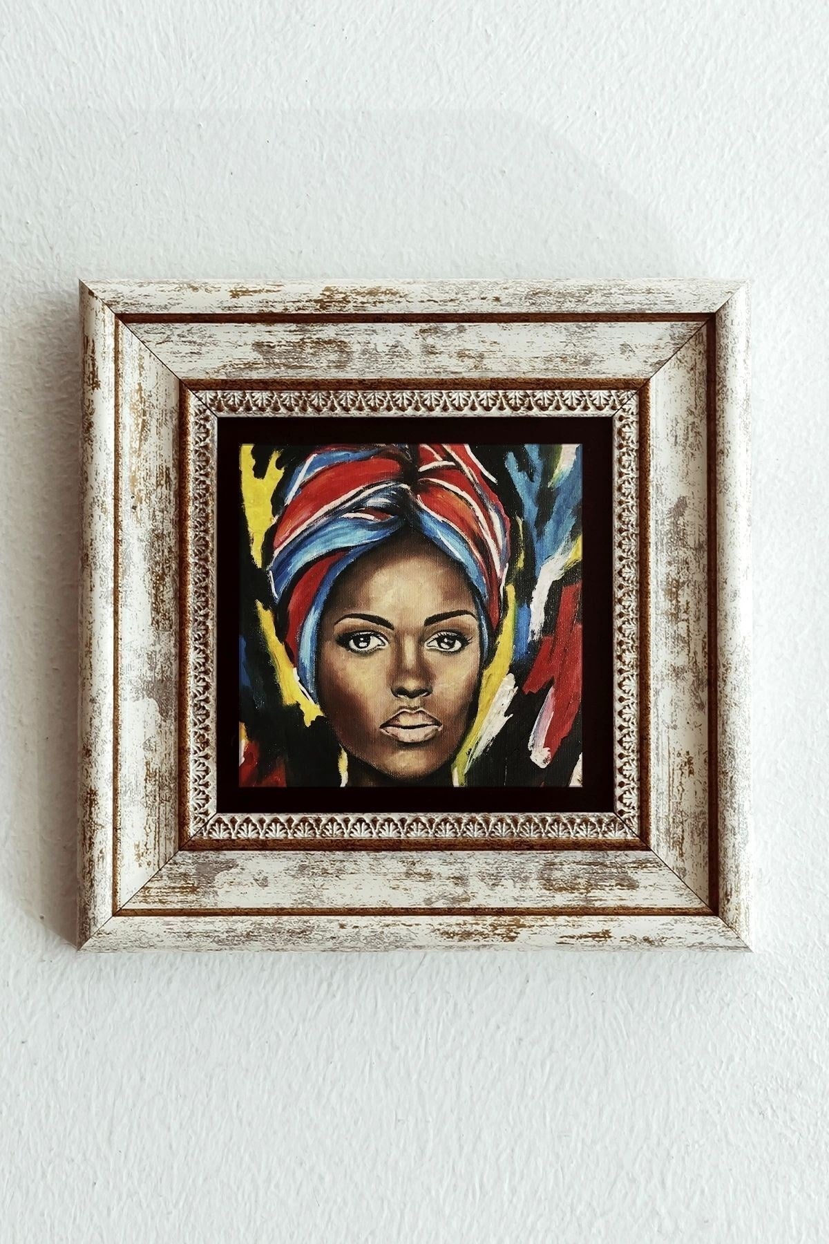 Afrikalı Kadın Çerçeveli Taş Tablo , Çerçeveli Taş Duvar Dekoru 20 cm
