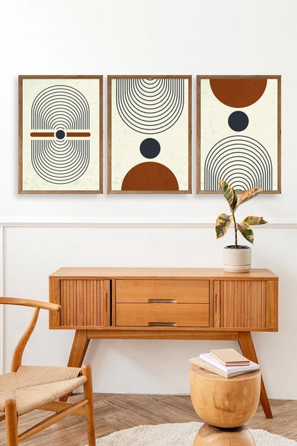 Rahatlatıcı Şekiller Üçlü Ahşap Çerçeveli Tablo 50 x 70