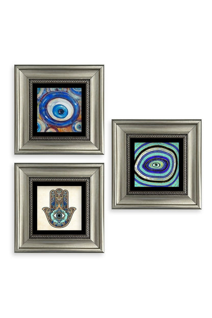 Nazar 3 lü Set Çerçeveli Taş Tablo 20 cm