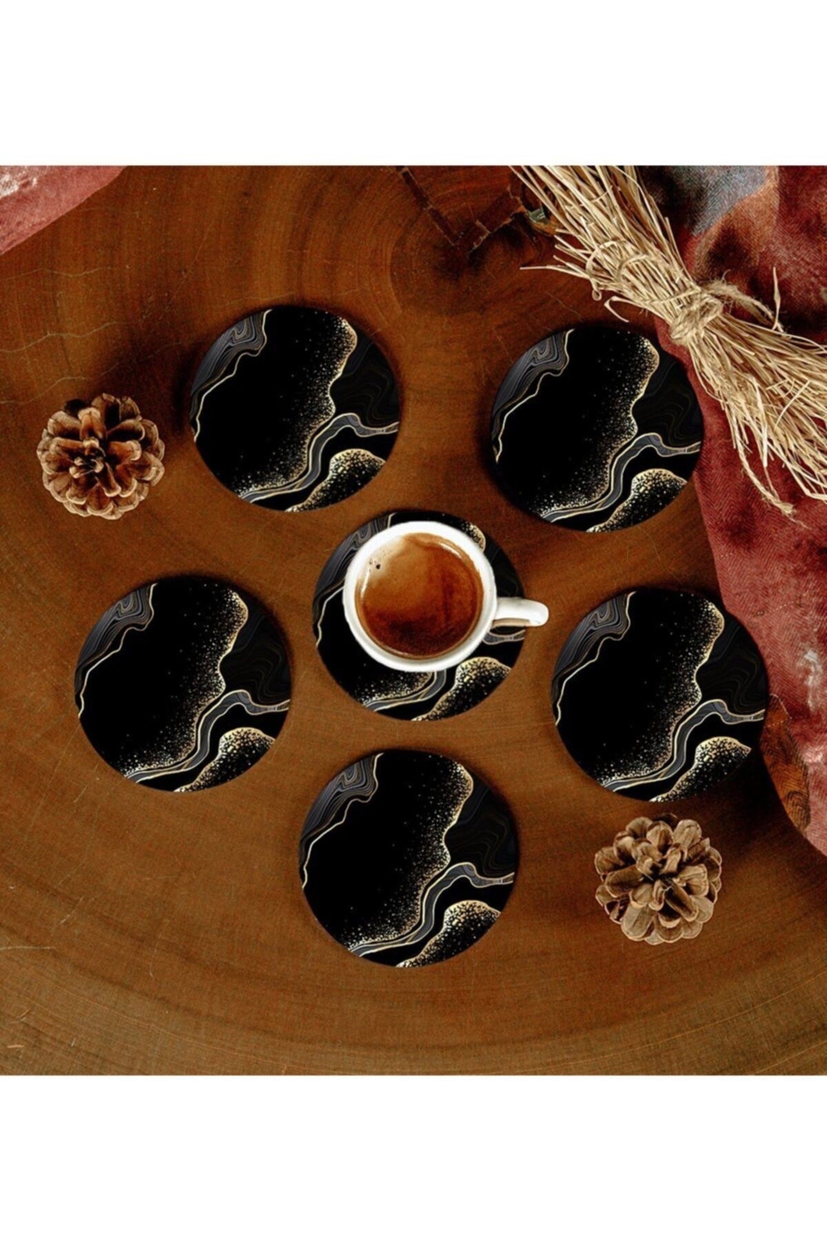 6 Adet Desenli Mdf Bardak Altlığı