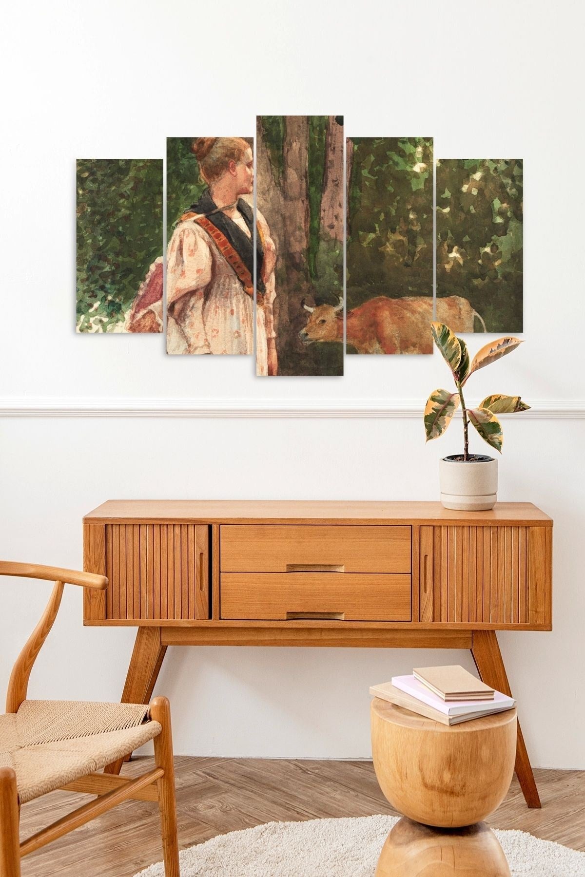 Kadın Manzarası 5 Parçalı Mdf Tablo 60 x 100