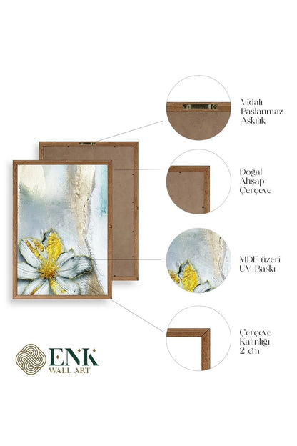 Çiçek Desenli Üçlü Ahşap Çerçeveli Tablo 50 x 70