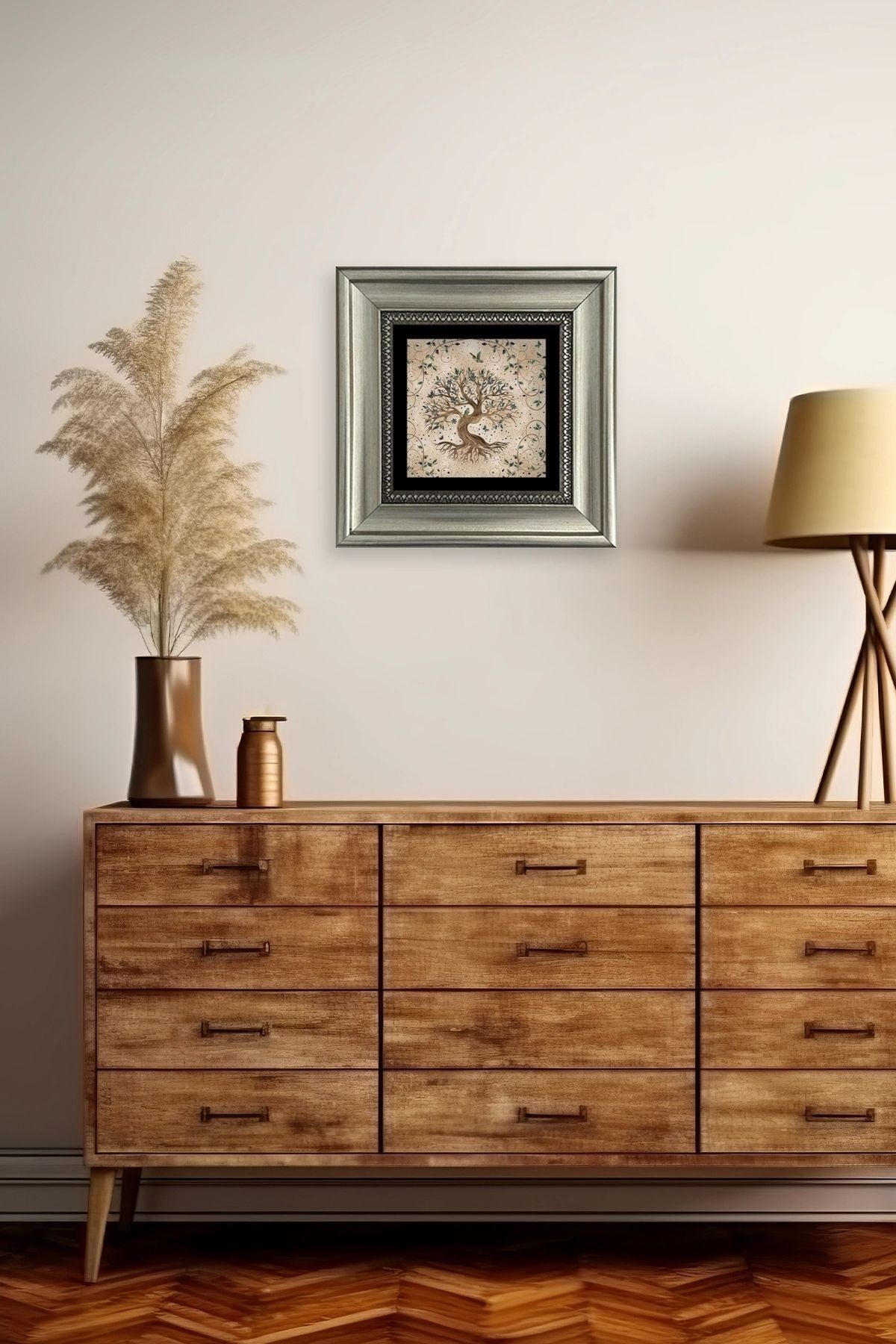 Hayat Ağacı Çerçeveli Taş Tablo 20 cm