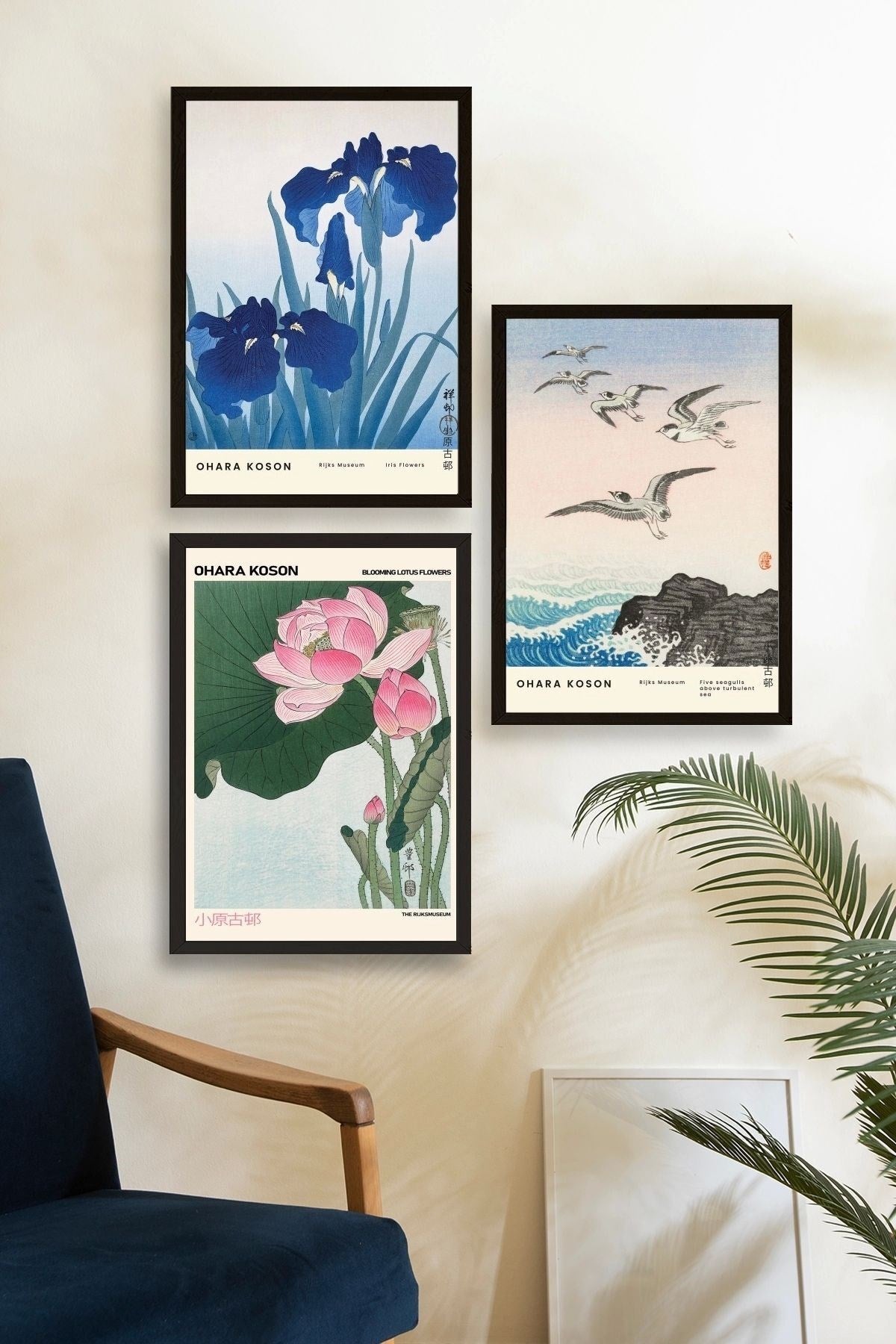 Vazodaki Çiçekler Üçlü Ahşap Çerçeveli Tablo 30 x 40