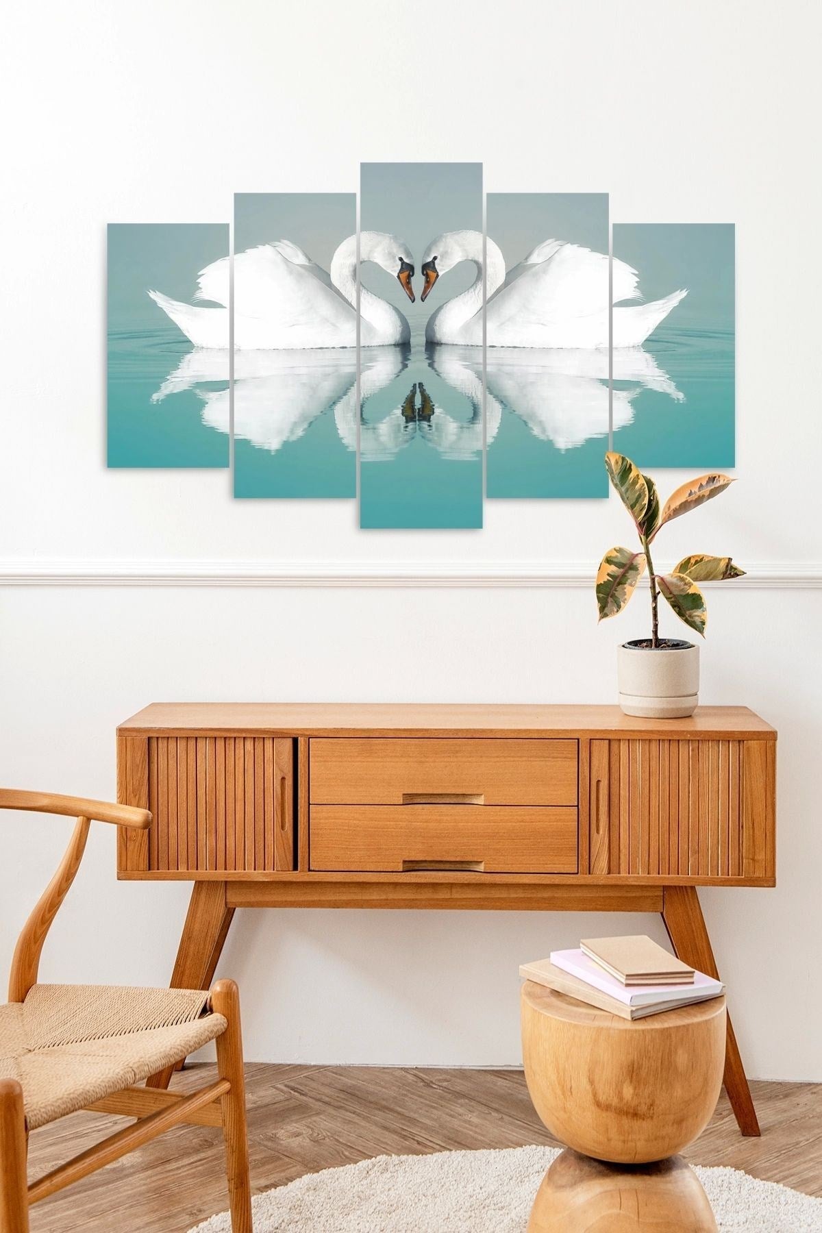 Kuğu Manzarası 5 Parçalı Mdf Tablo 60 x 100