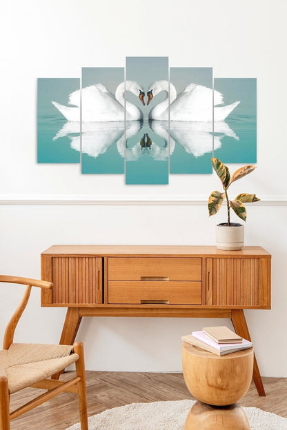 Kuğu Manzarası 5 Parçalı Mdf Tablo 60 x 100