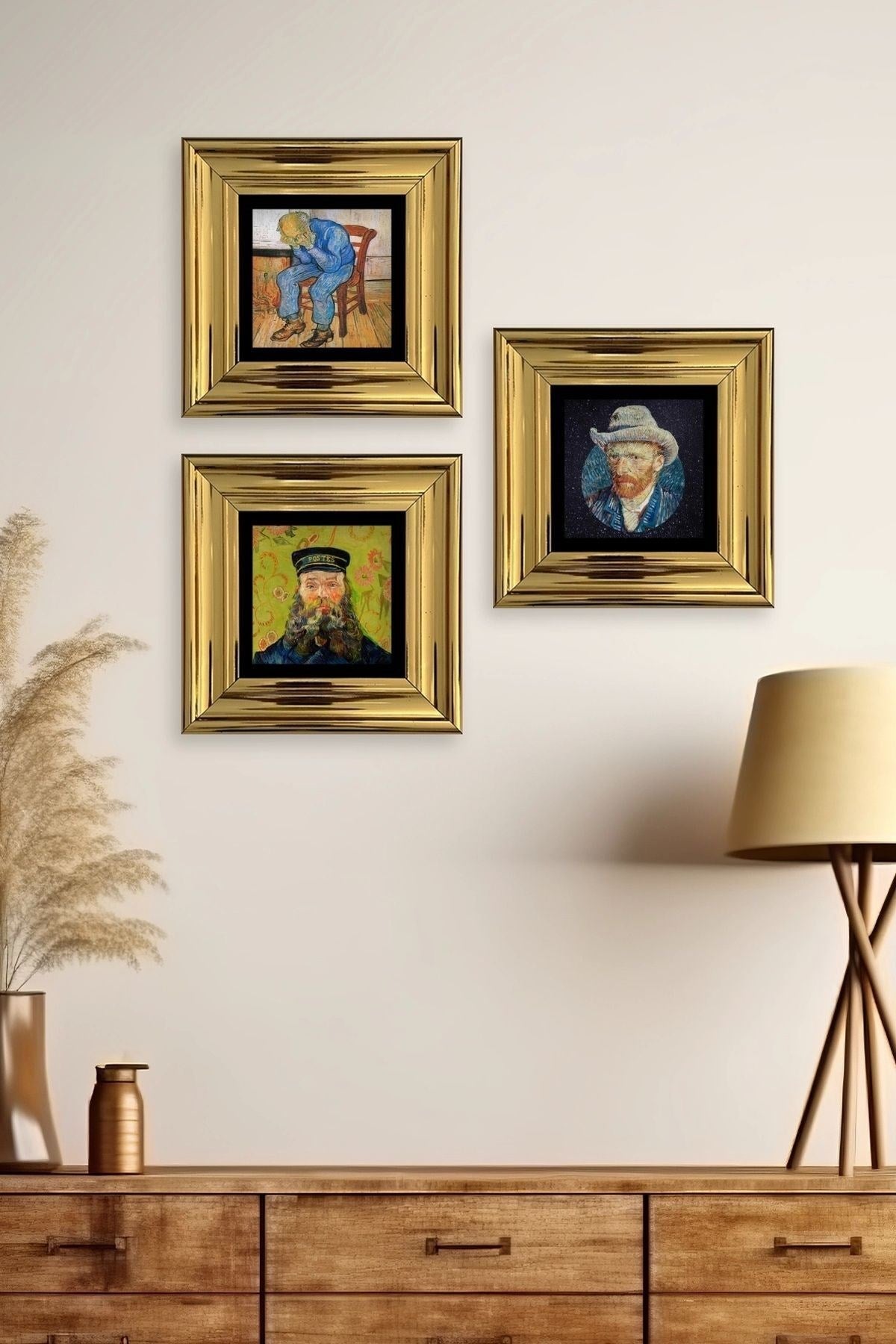 Van Gogh 3 lü Set Çerçeveli Taş Tablo 20 cm