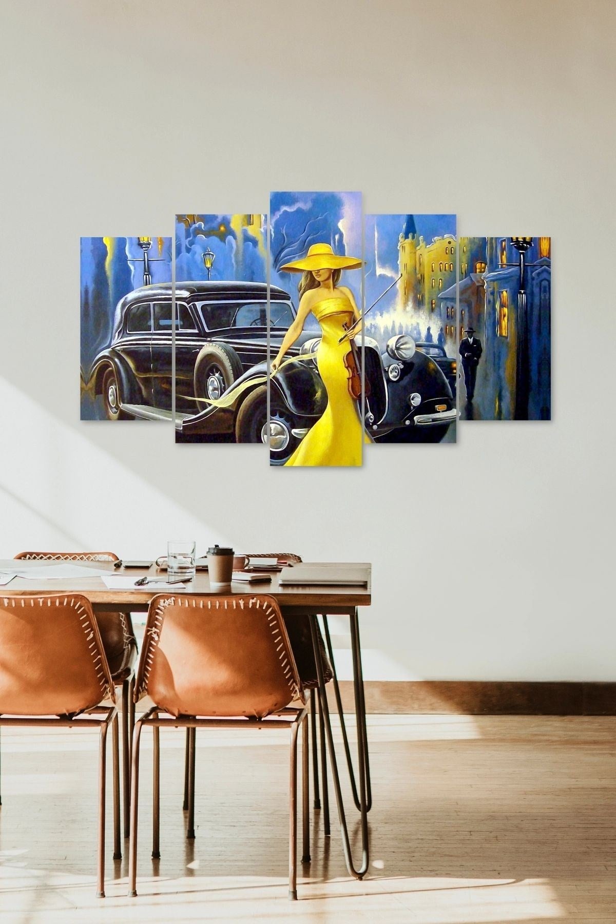 Kadın ve Araba 5 Parçalı Mdf Tablo 60 x 100