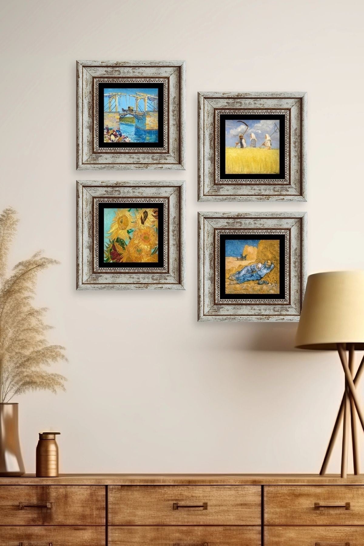 Van Gogh 4 lü Set Çerçeveli Taş Tablo 20 cm