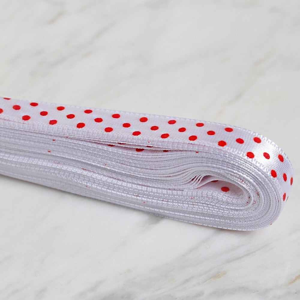 Loren Crafts 1cm 10 mt Beyaz Saten Puantiyeli Kurd