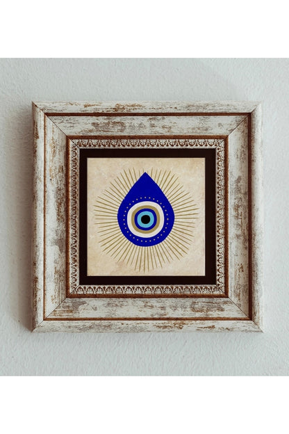 Nazar Boncuğu Çerçeveli Taş Tablo , Çerçeveli Taş Duvar Dekoru 20 cm
