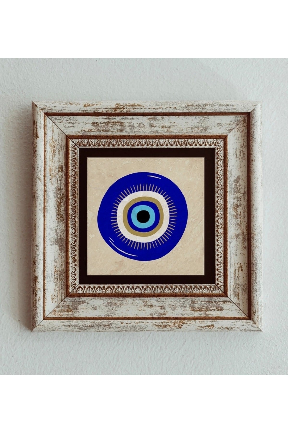Nazar Boncuğu Çerçeveli Taş Tablo , Çerçeveli Taş Duvar Dekoru 20 cm