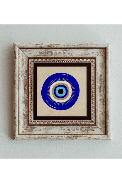 Nazar Boncuğu Çerçeveli Taş Tablo , Çerçeveli Taş Duvar Dekoru 20 cm