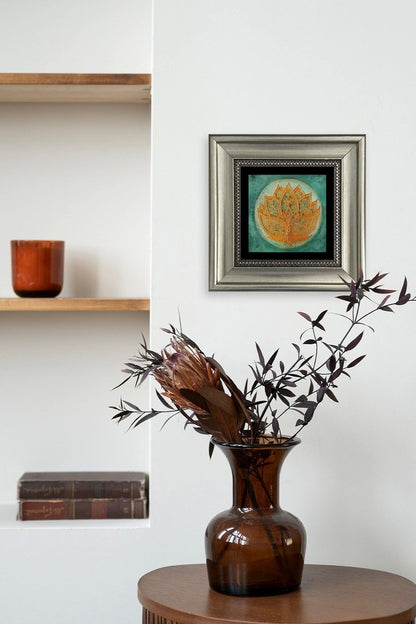 Lotus Çiçeği Çerçeveli Taş Tablo 20 cm