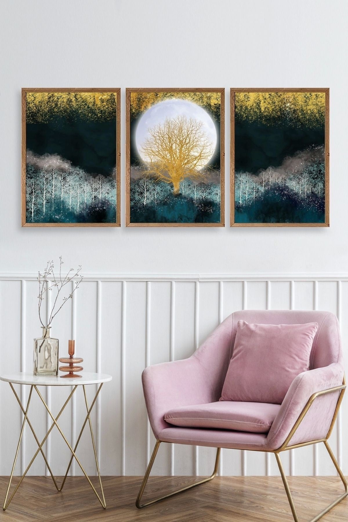 Manzara Üçlü Ahşap Çerçeveli Tablo 17 x 23