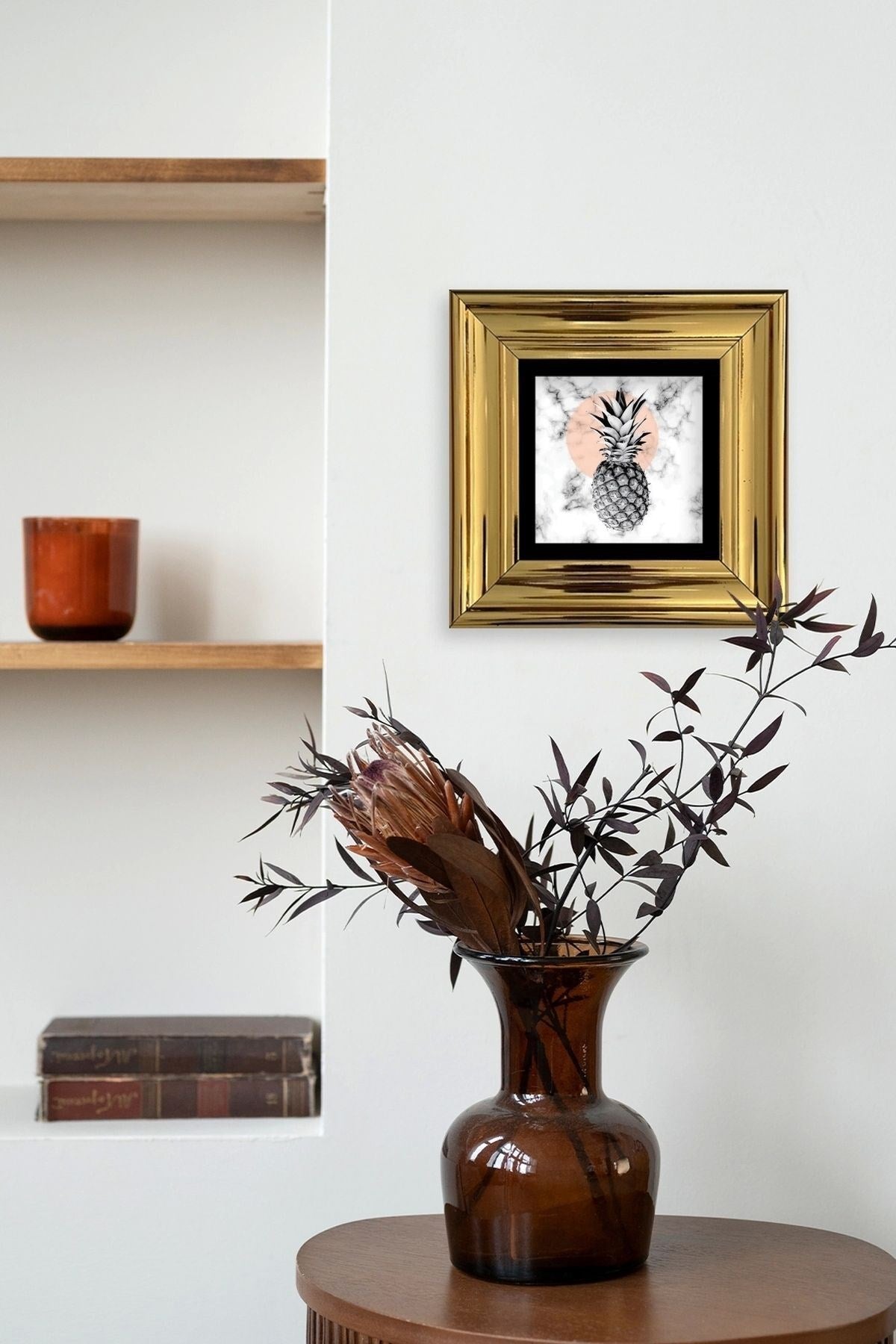 Ananas Çerçeveli Taş Tablo 20 cm