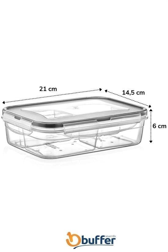 BUFFER® 4 Bölmeli Sızdırmaz Contalı Kilitli Kapaklı 1 Litre Erzak Saklama Kabı -LC520