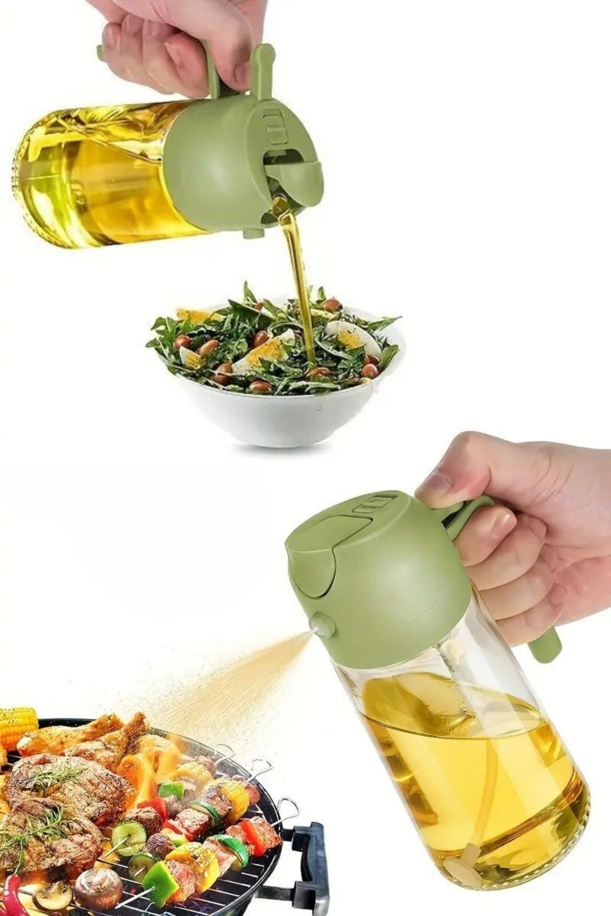 BUFFER® 2si 1arada Yağ Dökücü ve Spreyli Yağdanlık Cam Yağ Püskürtücü