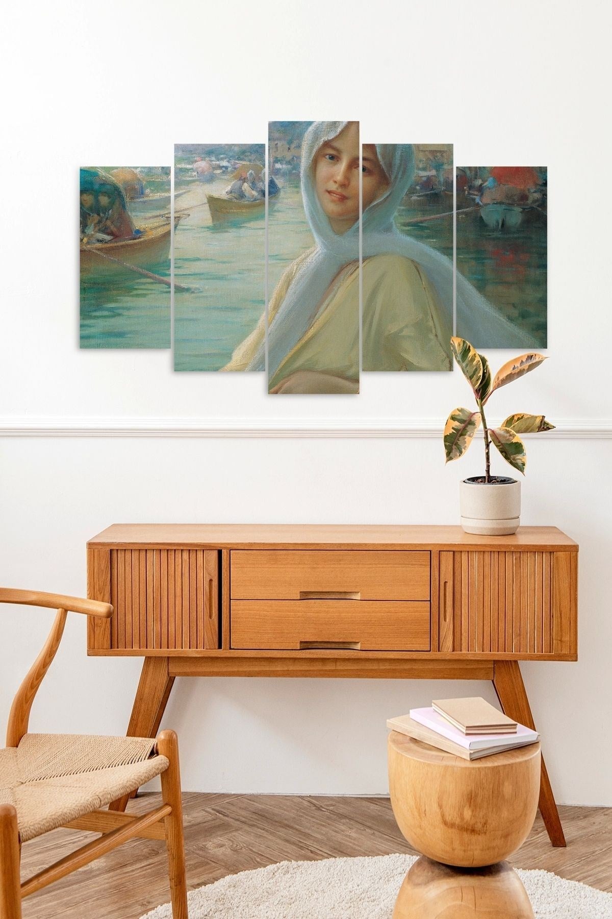 Kadın Portre 5 Parçalı Mdf Tablo 60 x 100