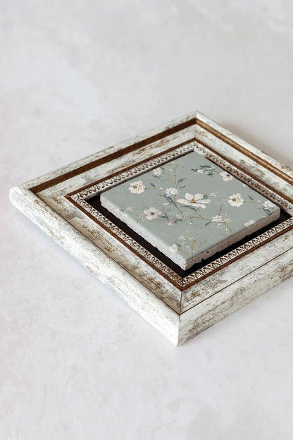 Çiçek Desenli Çerçeveli Taş Tablo , Çerçeveli Taş Duvar Dekoru-enkcrcvtbl-00183 20 cm