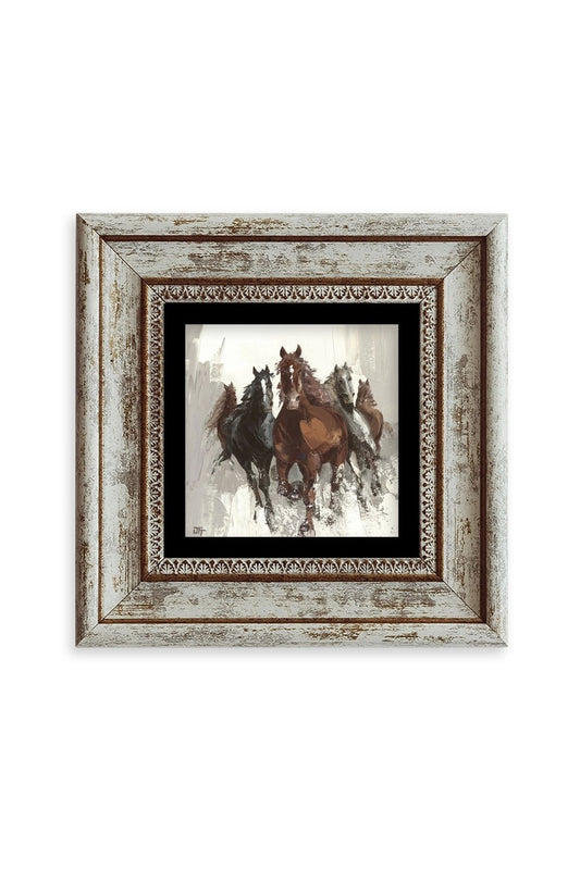 Koşan Atlar Yağlı Boya Çerçeveli Taş Tablo 20 cm